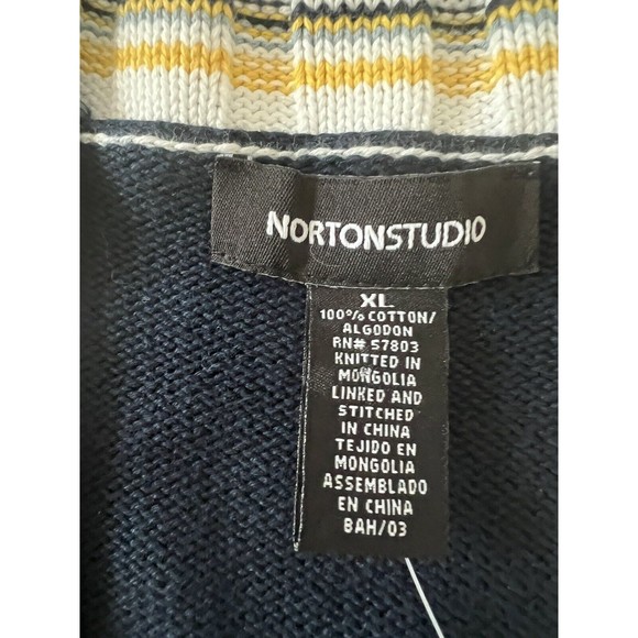 Norton Studio Women’s Sweater Cardigan Button Up Blue Cream Size XL NEW - Picture 7 of 8